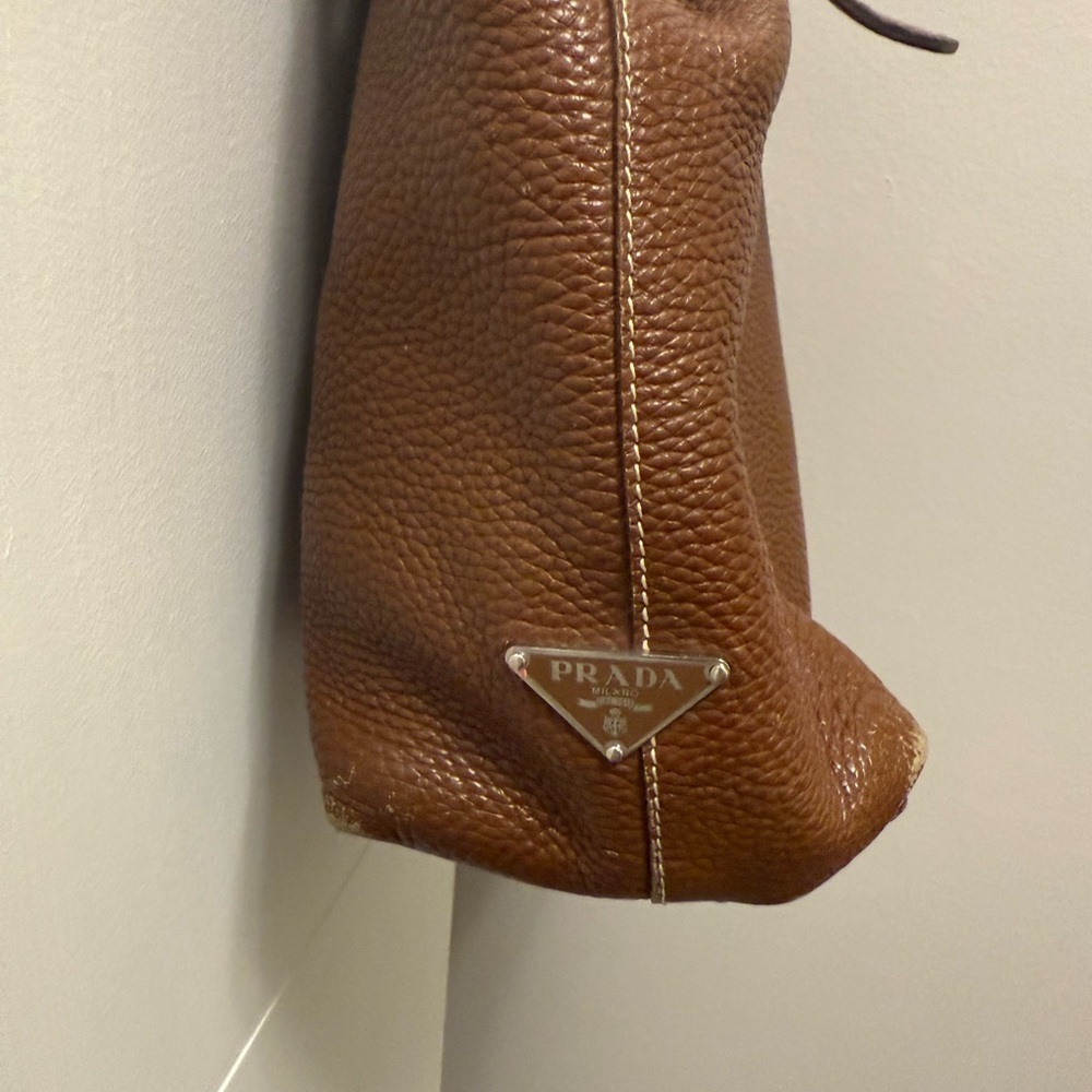 Prada Vintage Brown Vitello Dani Tote Bag Pebbled Leather Y2K Silver Hardware - Picture 13 of 15